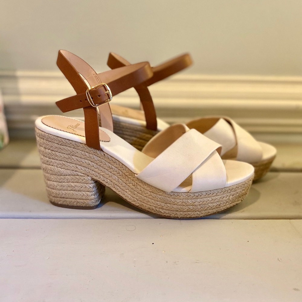 J. Crew White & Jute Wedge Sandals leather
